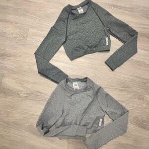 Lot of 2 Gymshark Heather Gray Long Sleeve Top & Charcoal Long Sleeve Crop top